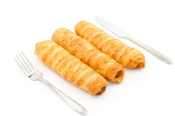 Croissant Hotdog Roll Geïsoleerd Witte Achtergrond — Stockfoto