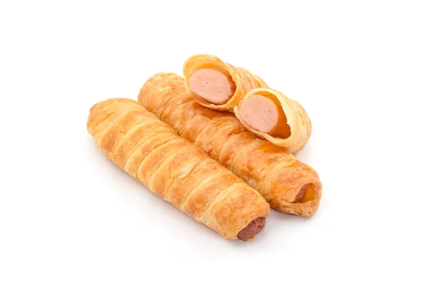 Croissant Hotdog Roll Fundo Branco — Fotografia de Stock