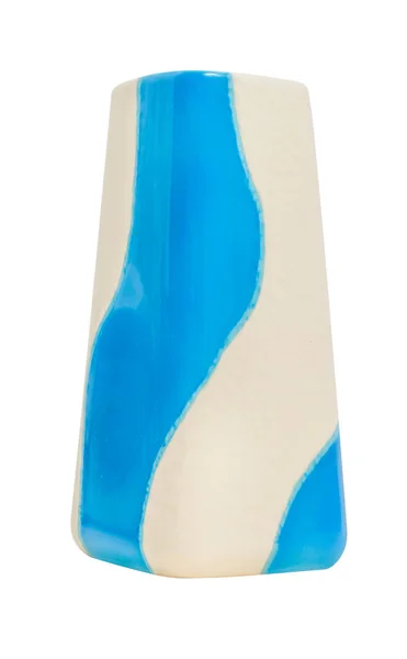 蓝色陶瓷花瓶 白色底座隔离 — 图库照片