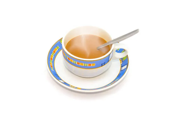 Bunte Kaffeetasse Mit Rauch Auf Weißem Hintergrund — Stockfoto