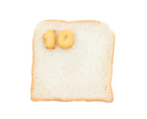 Koekjes Nummers Met Brood Met Letters Geïsoleerd Witte Achtergrond — Stockfoto