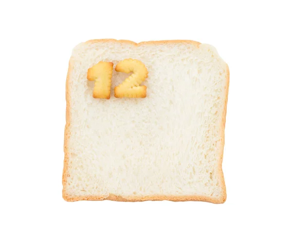 Numărul Cookie Uri Pâine Care Conține Litere Izolate Fundal Alb — Fotografie, imagine de stoc