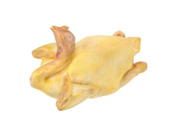 Beyaz arka planda izole edilmiş haşlanmış tavuk.
