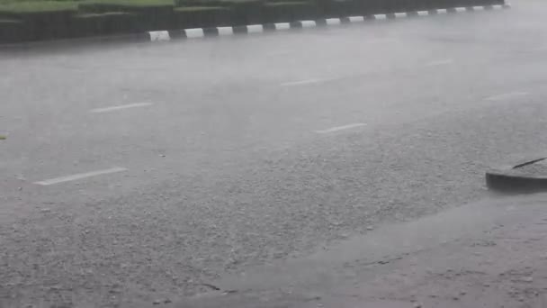 沥青路面上的雨 没有汽车 — 图库视频影像