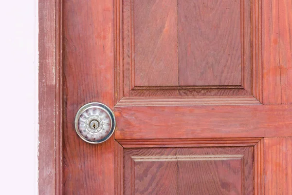 steel door knob on the wooden door