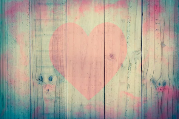 Wood Texture Red Heart Vintage Effect Filter — Stock Photo, Image