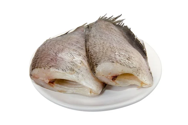 Snake Skin Gourami Fish Pla Salit Λευκό Πιάτο Απομονωμένο Λευκό — Φωτογραφία Αρχείου