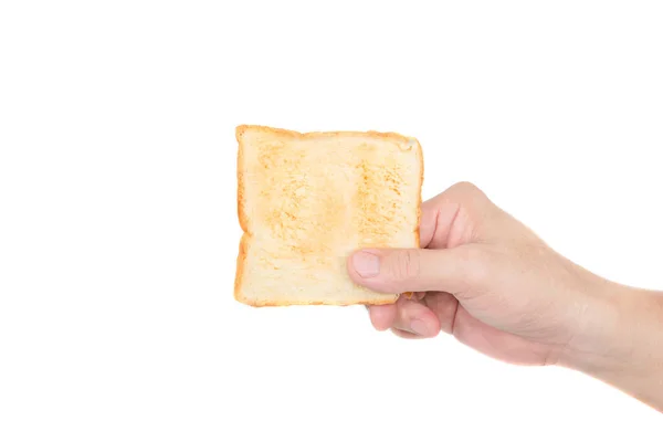 Hand Holding Toast Bread White Background — Stock Photo, Image