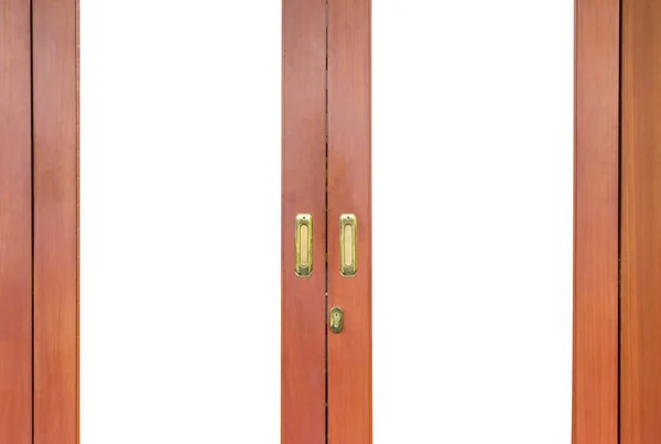 Wood Door Brass Handle Isolated White Background — Stock Photo, Image