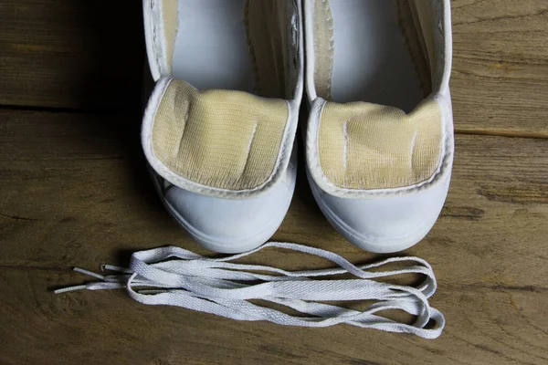 Fehér Vászon Cipő Háttér — Stock Fotó