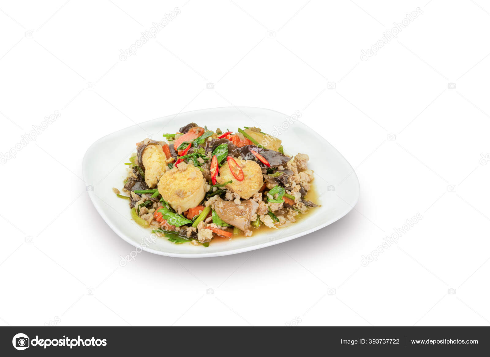 Stir Fried Tofu Minced Pork Isolated White Clipping Path — Stock Photo