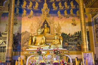 NAN, THAILAND - 31 Aralık 2015: Kuzey Tayland 'daki Nan ilindeki Sri Pan Ton tapınağında Buda heykeli.