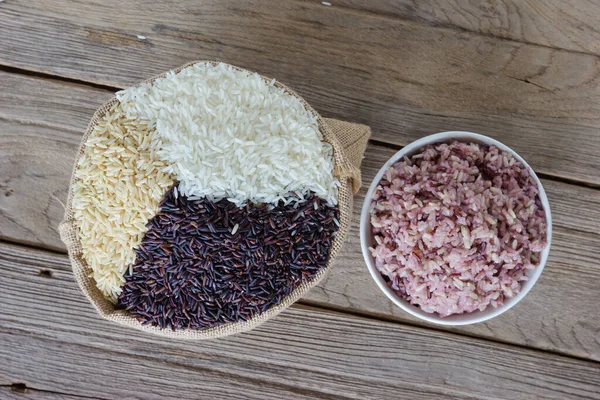 Jasmínová Rýže Hrubá Rýže Bobule Rýže Pytli — Stock fotografie
