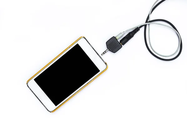 Smartphone Con Conector Jack Blanco Negro Fondo — Foto de Stock