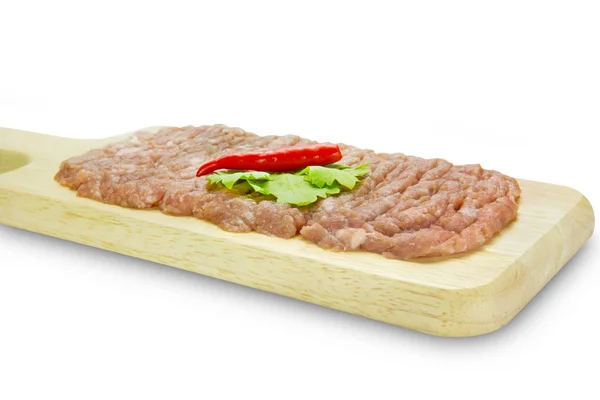 Raw Minced Pork Cutting Board Clipping Path — Stock Photo, Image