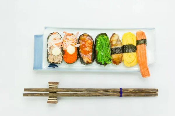 Sushi Nastavit Pozadí Japonské Mořské Plody — Stock fotografie