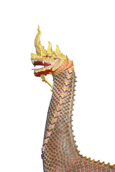 Naga Standbeeld Geïsoleerd Witte Achtergrond Wat Phra Chae Haeng Nan — Stockfoto