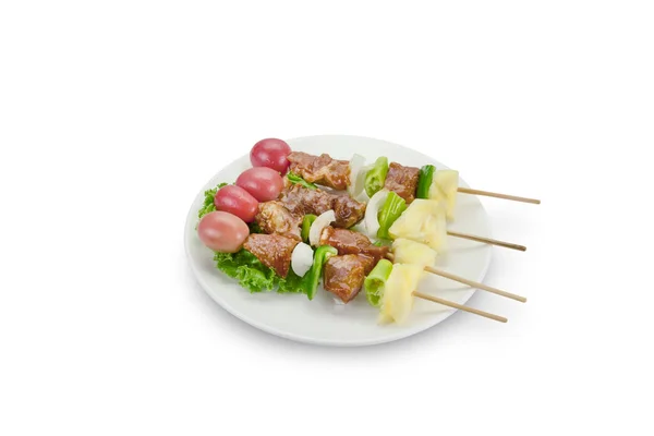 Skewer Mixed Meat Vegetables Isolated White Background Clipping Path — Stock Photo, Image