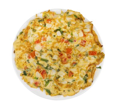 Soğan yaprağı ve domatesli omlet, kırpma yolu.
