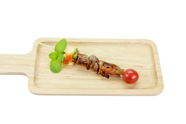 Skewer Mixed Meat Vegetables Clipping Path — Stock Photo, Image