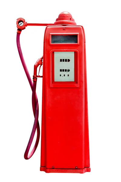 Retro Rode Benzine Benzinepomp Geïsoleerd Witte Achtergrond Clipping Pad — Stockfoto