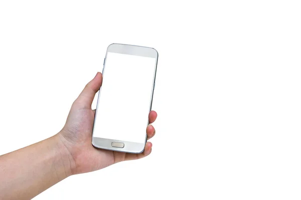 Cep Telefonu Kullanan Kadın Beyaz Arkaplanda Izole Edilmiş Kırpma Yolu — Stok fotoğraf