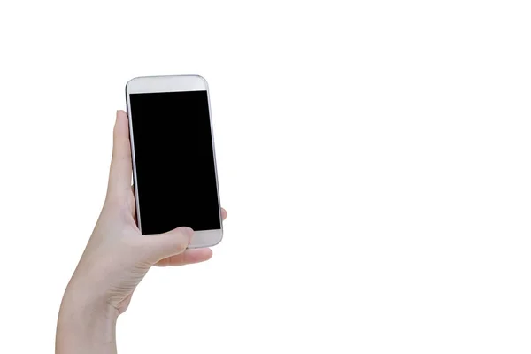 Mulher Usando Telefone Inteligente Móvel Isolado Fundo Branco Caminho Recorte — Fotografia de Stock
