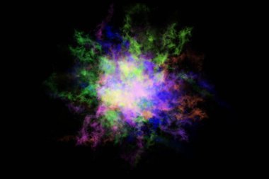 Dokulu Duman, soyut renkli, siyah arkaplanda izole