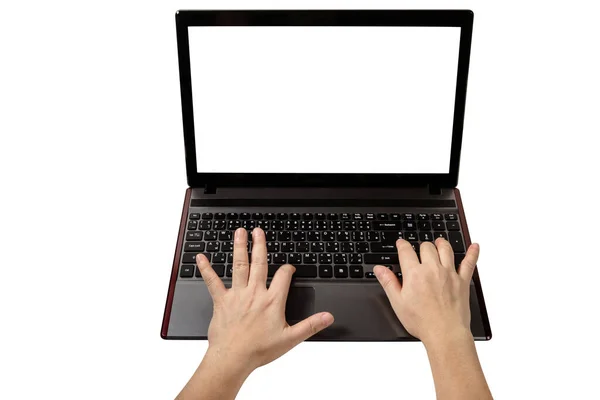 Vrouw Met Laptop Geïsoleerd Witte Achtergrond Clipping Pad — Stockfoto