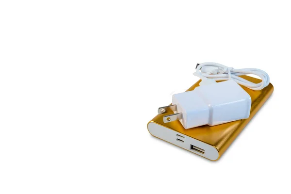 Golden Powerbank Isolerad Vit Bakgrund Klippning Väg — Stockfoto