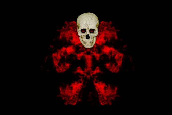 Totenkopf Mit Rotem Rauch Auf Schwarzem Hintergrund Halloween Tag — Stockfoto