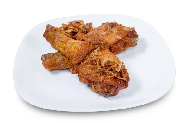 Fried Chicken Drumstick White Dish Isolated White Background Clipping Path — Stock Photo, Image