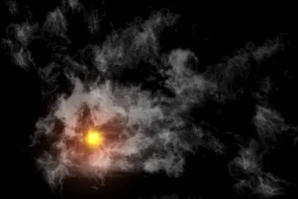 Texturovaný Kouř Slunečním Světlem Abstraktní Černá Izolované Černém Pozadí — Stock fotografie
