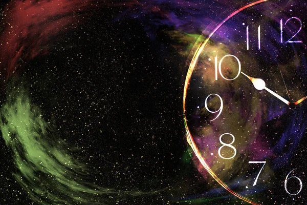 銀河の中の星雲の時計と抽象的な背景 — ストック写真