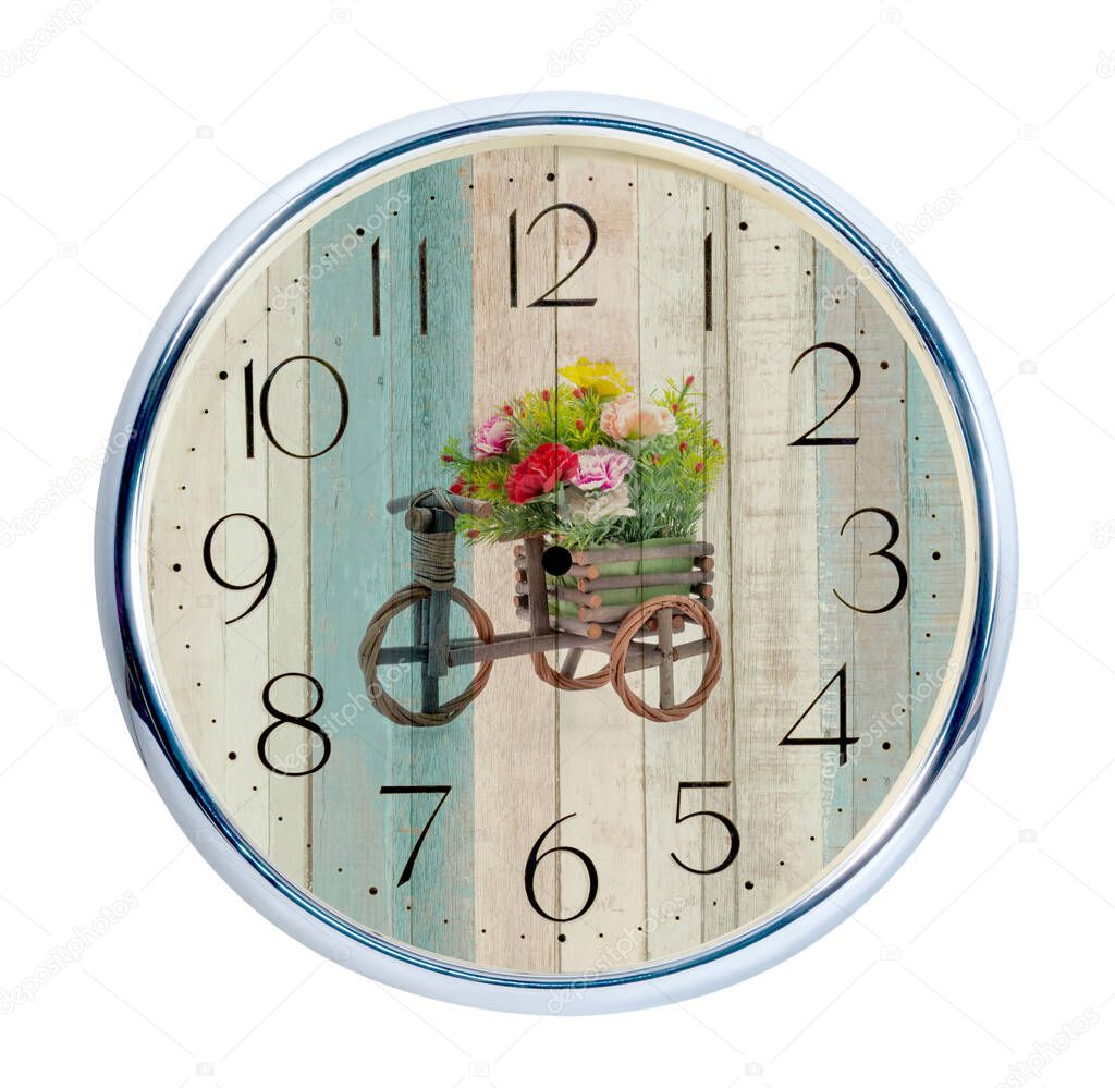 Create a Clock with wood backgrounds,Isolated on white,clipping path