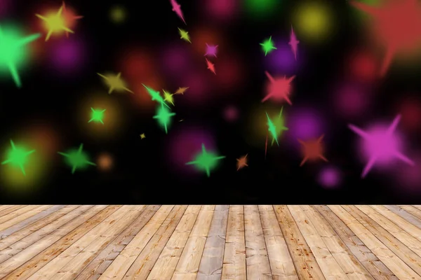 Wooden Table Star Bokeh Background — Stock Photo, Image