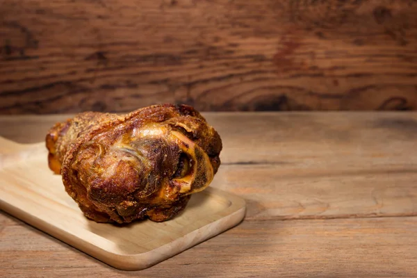 Fried Pork Leg Cooked Wood Background — Stock Photo, Image