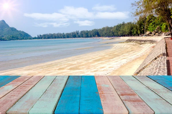 Plataforma Tablero Madera Vacía Con Playas —  Fotos de Stock