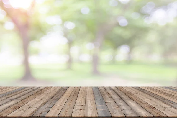 Κενή Ξύλινη Πλατφόρμα Χώρου Φυσικό Bokeh Θολή — Φωτογραφία Αρχείου