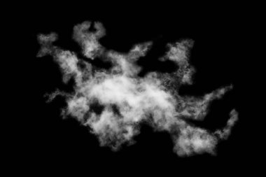Siyah arkaplanda izole bulutlar, desenli duman, fırça bulutları, soyut siyah