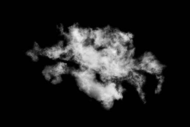 Siyah arkaplanda izole bulutlar, desenli duman, fırça bulutları, soyut siyah