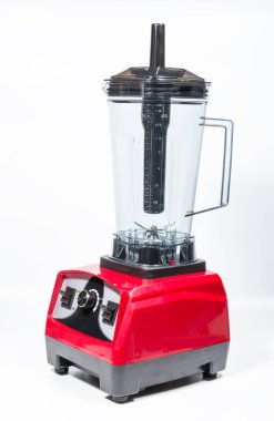 Kırmızı Elektrikli Blender beyaz arkaplanda izole edildi