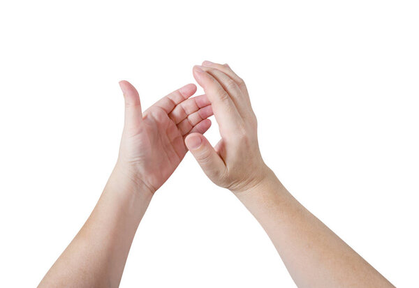 Руки женщины аплодисменты изолированы на белом фоне, обрезка пути 