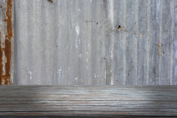 Wooden Table Zinc Rust Surface Background — Stock Photo, Image