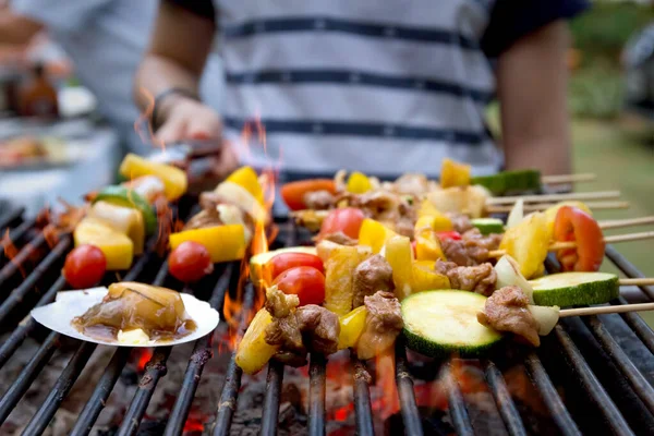 Dîner Barbecue Avec Fruits Mer Rôtis Porc — Photo