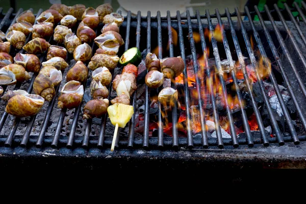 Dîner Barbecue Avec Babylone Tacheté Grillé Rôti Porc Sur Poêle — Photo