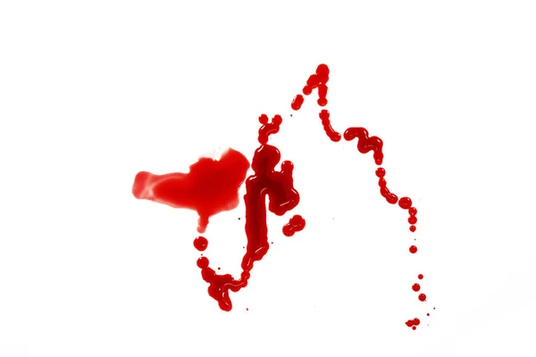 Closeup Σταγόνες Κόκκινου Αίματος Απομονώνονται Λευκό Αφηρημένο Φόντο — Φωτογραφία Αρχείου