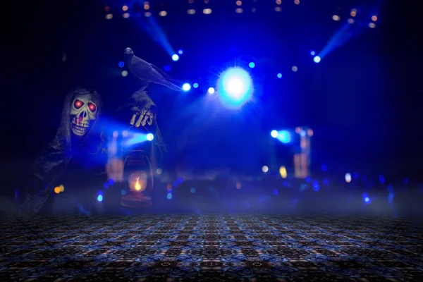 Grim Reaper Light Bokeh Concert Blur Background Floor Halloween Day — стоковое фото