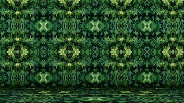 抽象的なパターンを持つ空の部屋 緑の葉の背景 — ストック写真