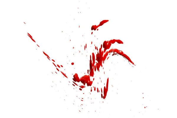 Close Druppels Rood Bloed Geïsoleerd Witte Abstracte Achtergrond — Stockfoto